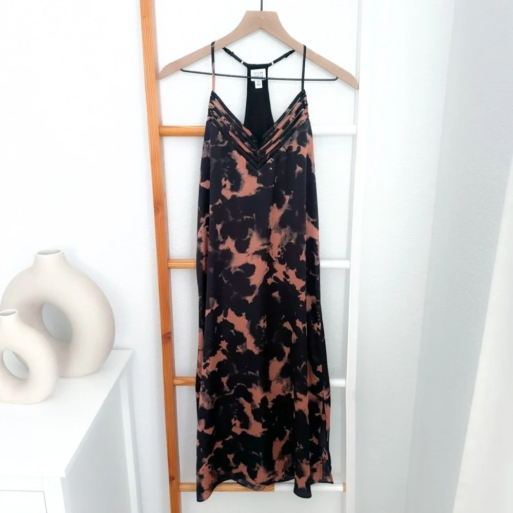 Evereve Peyton Jensen Willa Shift Midi Dress Tie Dye Black Coral NEW